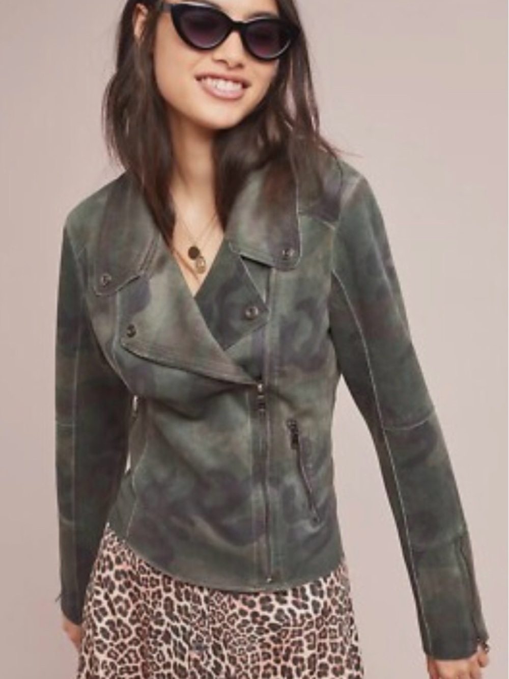 MARRAKECH Anthropologie small Camo Crop Moto Jacket SPRING Amazing